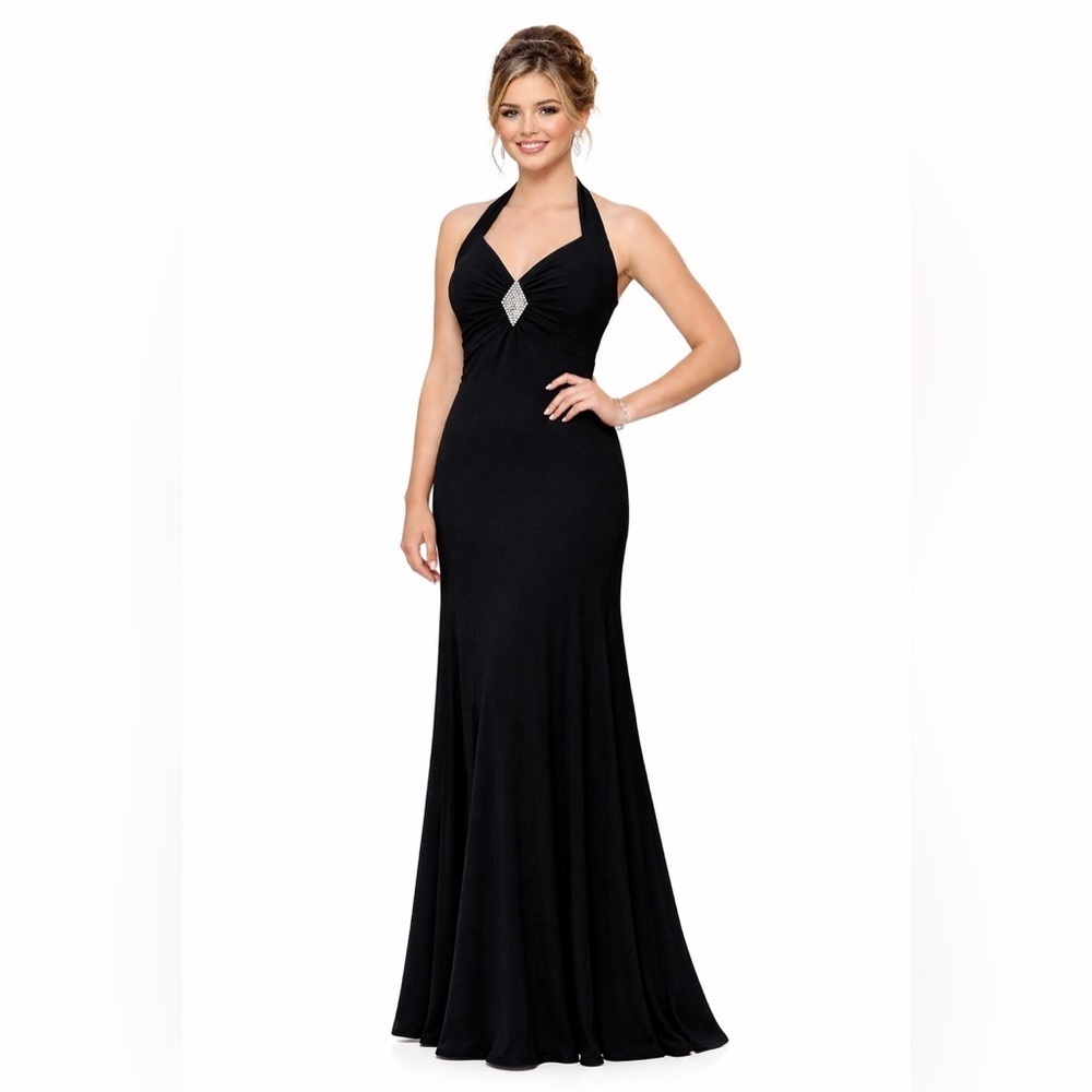 Jessica McClintock for Gunne Sax Vintage Black Halter Crystal Formal Gown prom